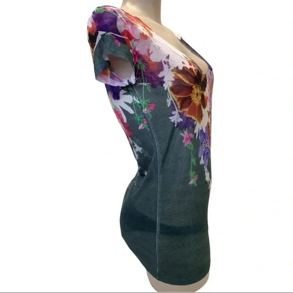 In Love By 2AM Floral Size Med Crewneck Sublimation Fitted Tee. Made in USA New - Picture 2 of 4